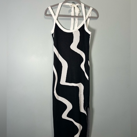 Women’s SHEIN Black & White Maxi Tie Neck Bodycon Dress L - Picture 10 of 15